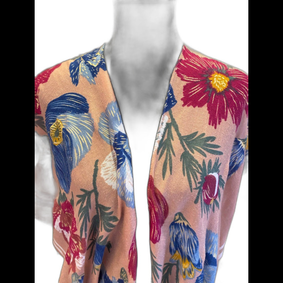 Woven Heart Swimsuit Coverup Plus Size ? 1X to 2X Open Front Retro Boho Flowy - Picture 2 of 7